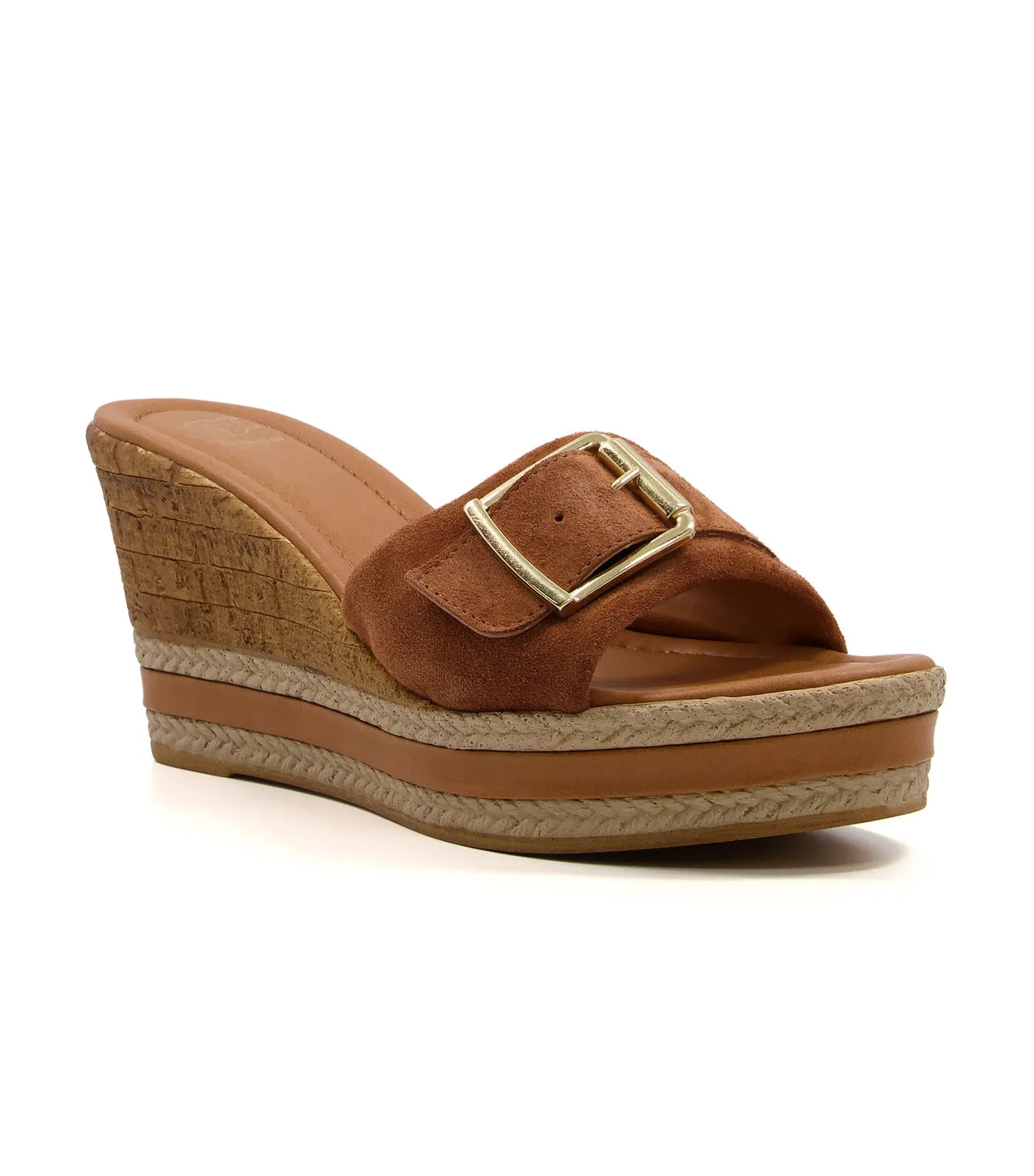 Kansas Buckle Strap Wedge Tan