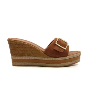 Kansas Buckle Strap Wedge Tan