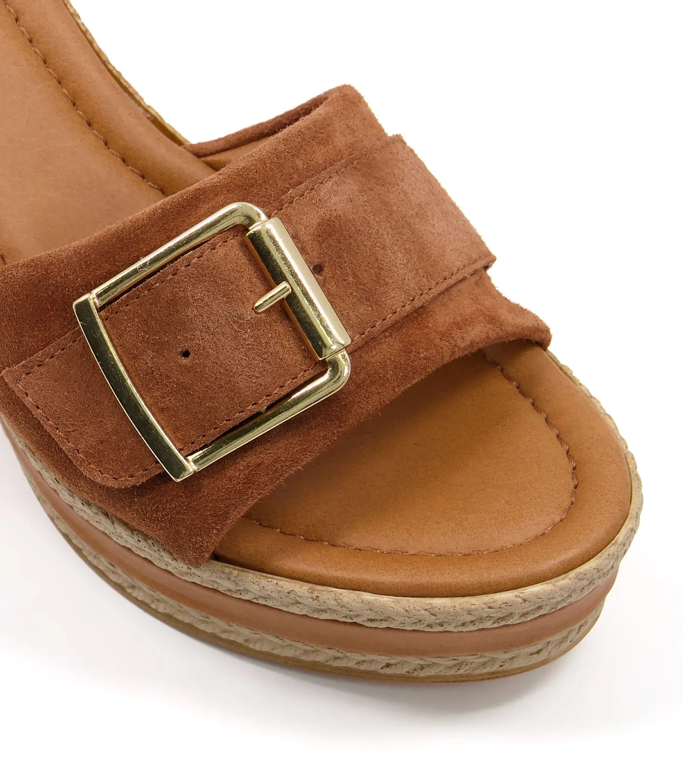 Kansas Buckle Strap Wedge Tan