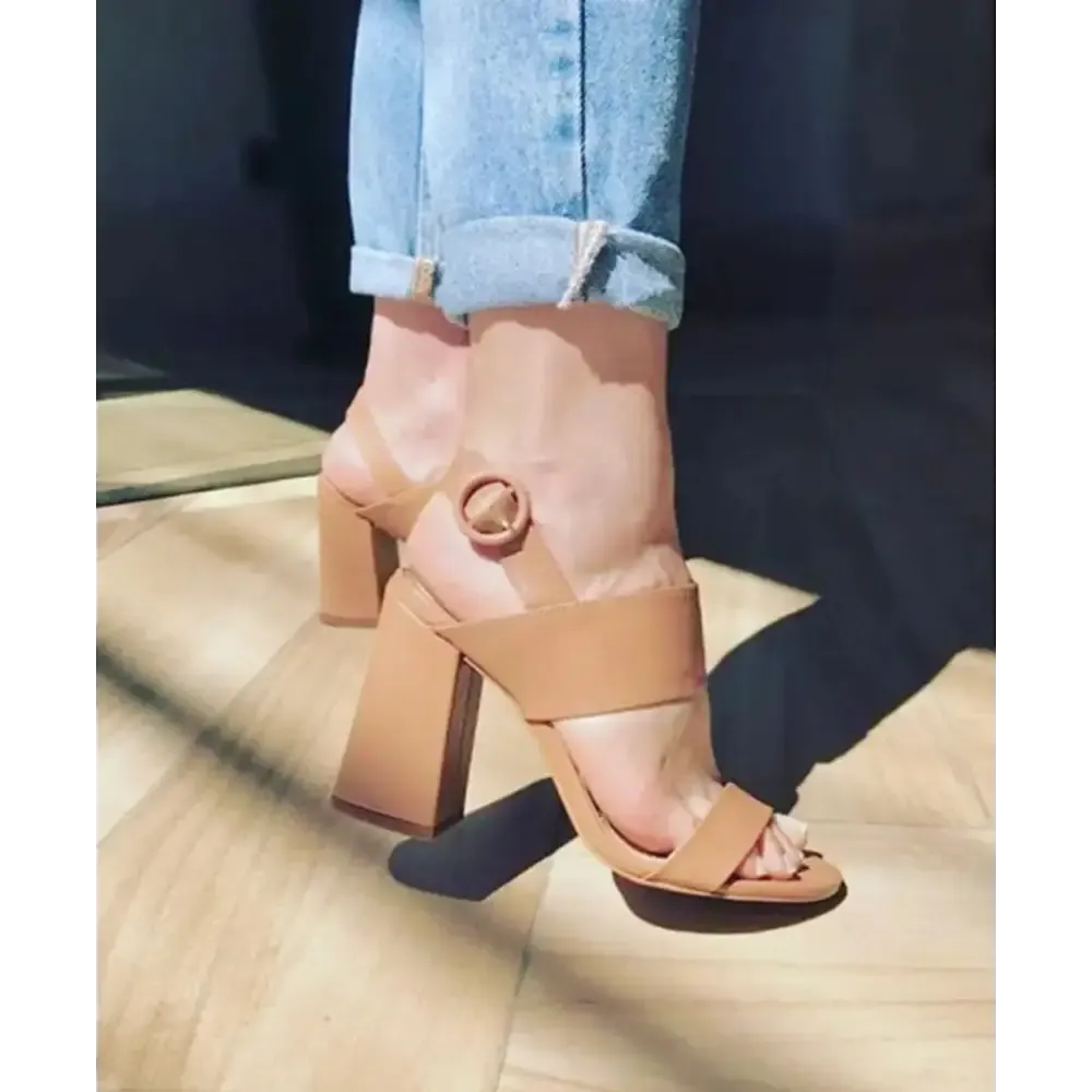 Ladies Beige Block Heels