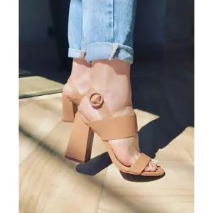 Ladies Beige Block Heels