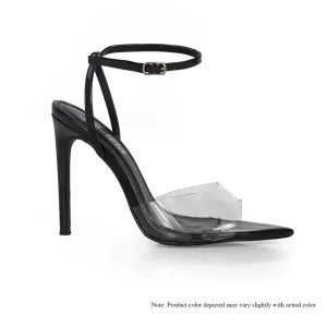 LAURENT-119 PEEP TOE HEEL W/ CLEAR UPPER & ANKLE STRAP-BLACK