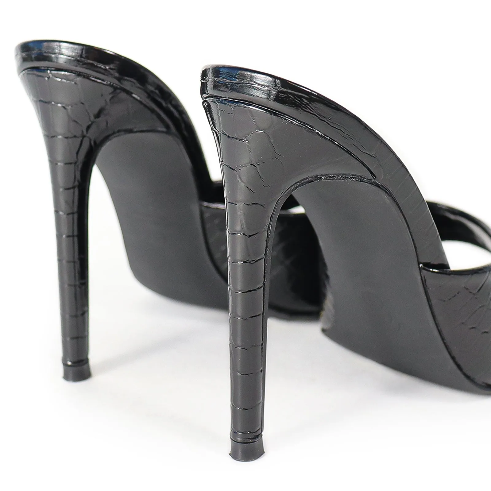 LAURENT-43 POINTED MULE PATENT STILETTO HIGH HEEL - BLACK