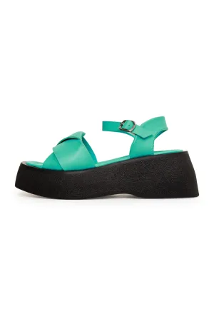 Leather Platform Sandals - Green