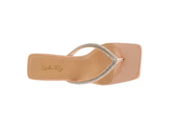 Litchi Crystal Lined Thong Block Heeled Sandal