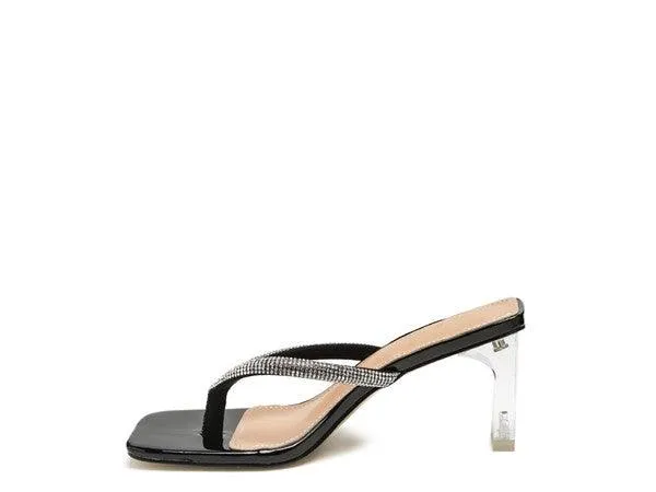 Litchi Crystal Lined Thong Block Heeled Sandal