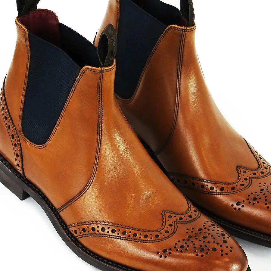 Loake - Hoskins Brogue Chelsea Boots in Tan Leather