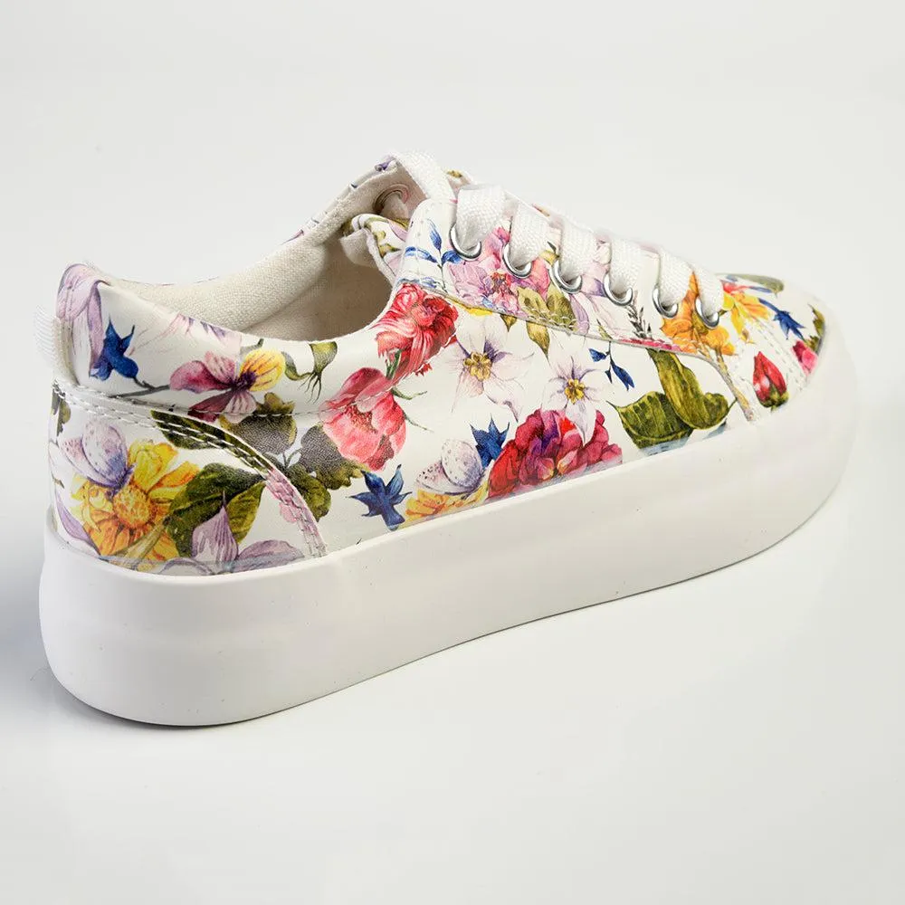 Madison Ladies Platform Floral Sneaker - White Floral