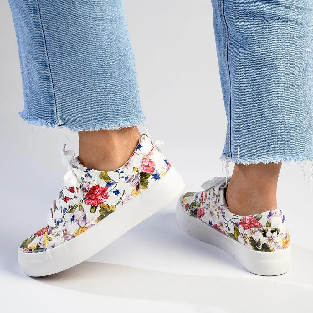 Madison Ladies Platform Floral Sneaker - White Floral