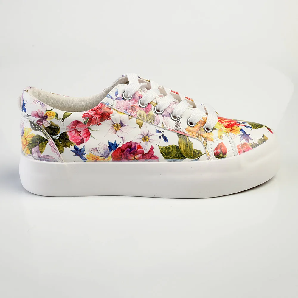 Madison Ladies Platform Floral Sneaker - White Floral