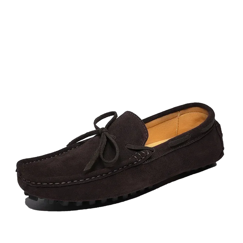 Men's Casual Flat-Soled Leather Loafer Moccasins Comfortable and Light Square-Toe Beanie Shoes with Bow for Driving