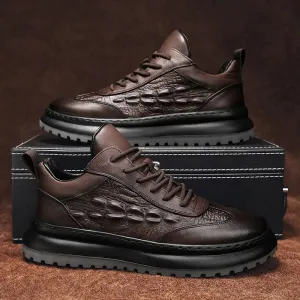 Men's Crocodile Print Leather Sneakers