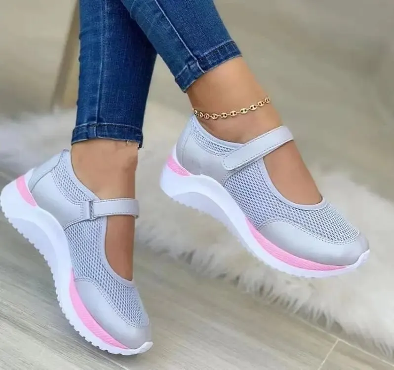 Mesh Knitted Casual Hook & Loop Sneakers