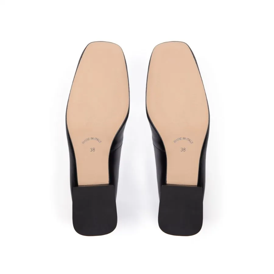 Misty: Black Leather Block Heel Ballerina