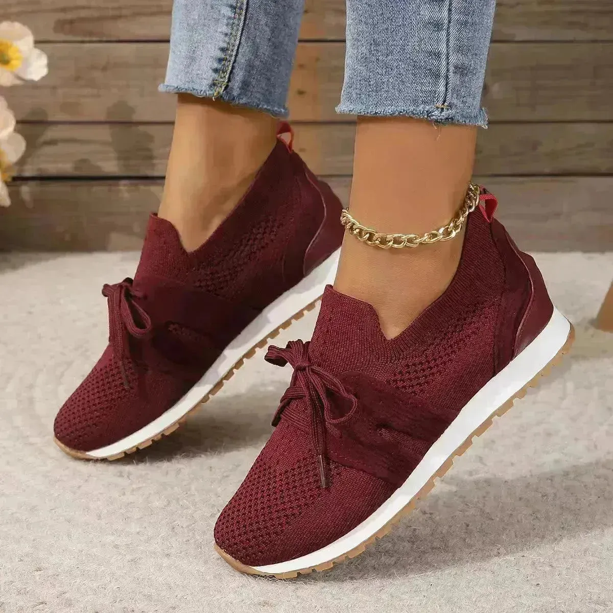 New Lace Up Mesh Flats Shoes For Women Breathable Casual Breathable Walking Wedges Sneaker Shoes for Women