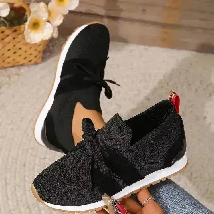 New Lace Up Mesh Flats Shoes For Women Breathable Casual Breathable Walking Wedges Sneaker Shoes for Women