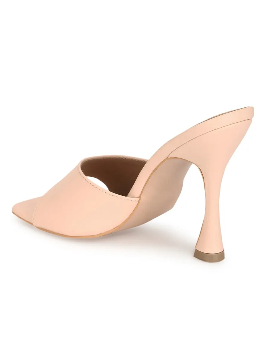 Nude PU Stiletto Mules