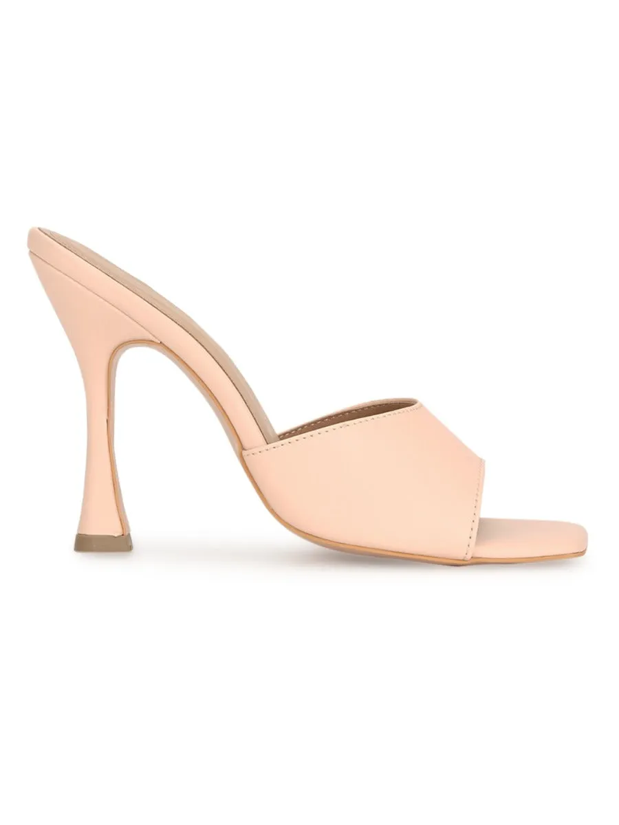 Nude PU Stiletto Mules