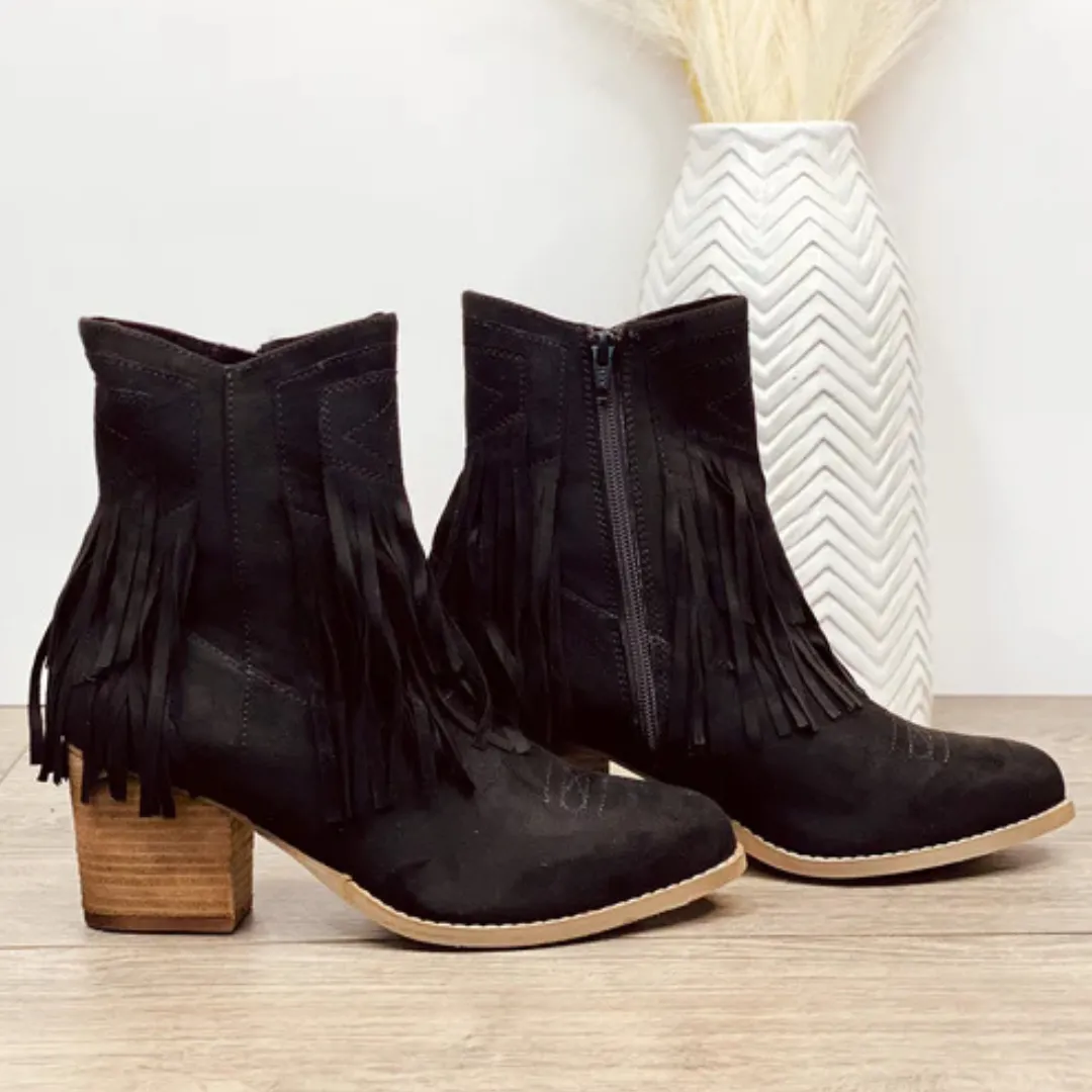 Online Exclusive | Sandra Fringe Booties in Black