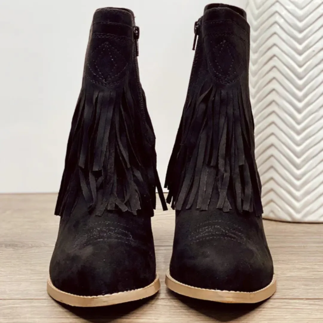 Online Exclusive | Sandra Fringe Booties in Black