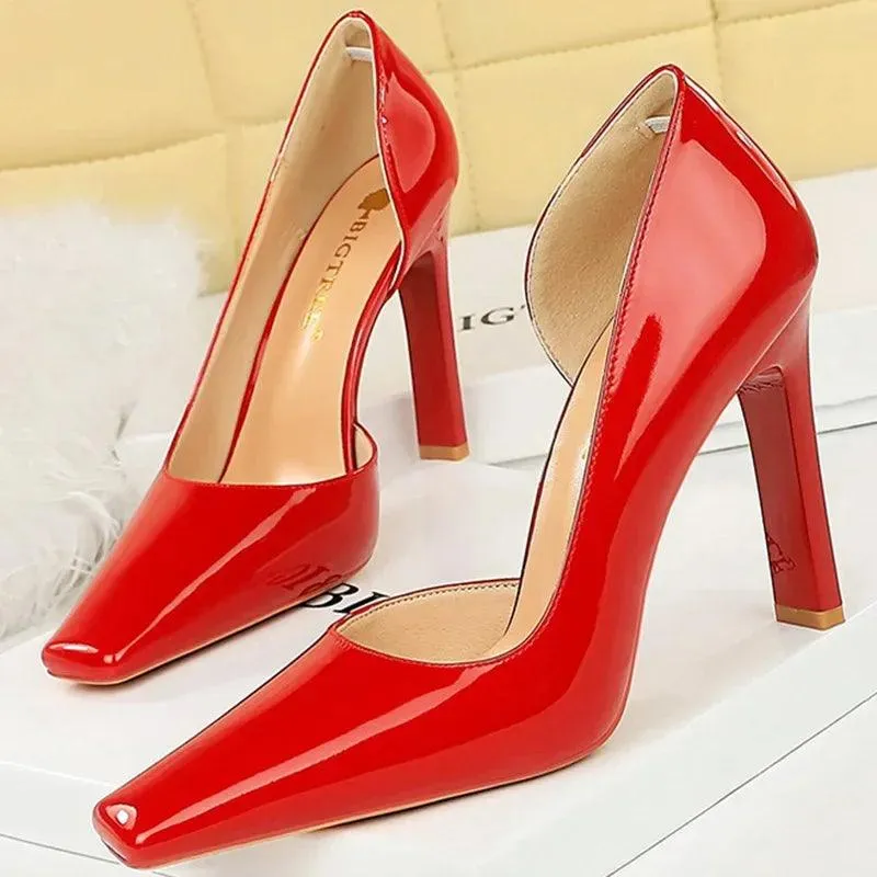 Open Side Patent Leather Heels for Women