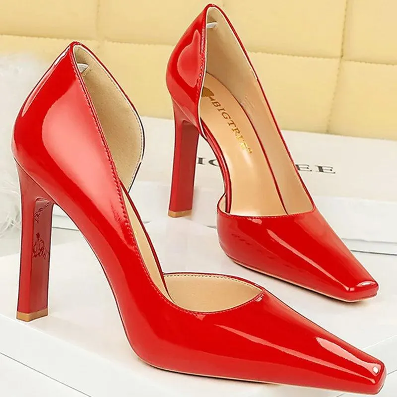 Open Side Patent Leather Heels for Women