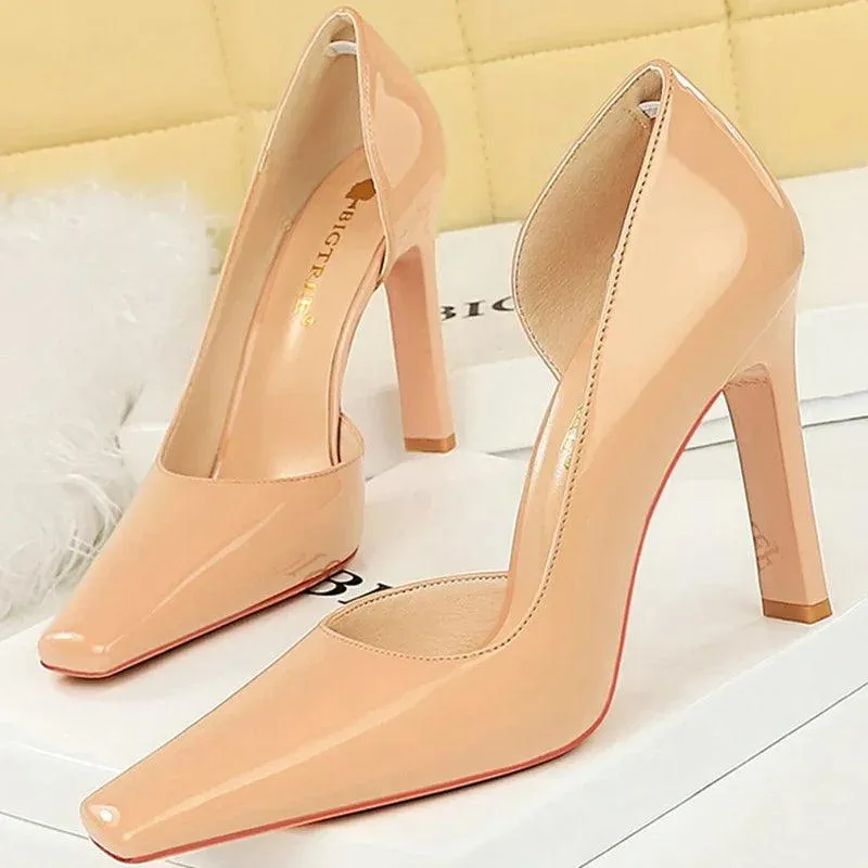 Open Side Patent Leather Heels for Women