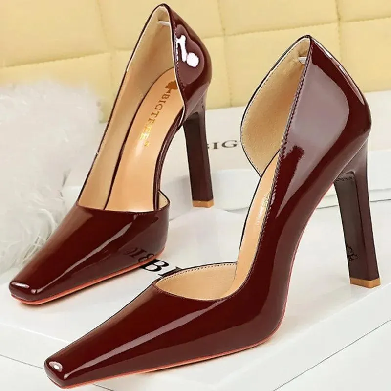 Open Side Patent Leather Heels for Women