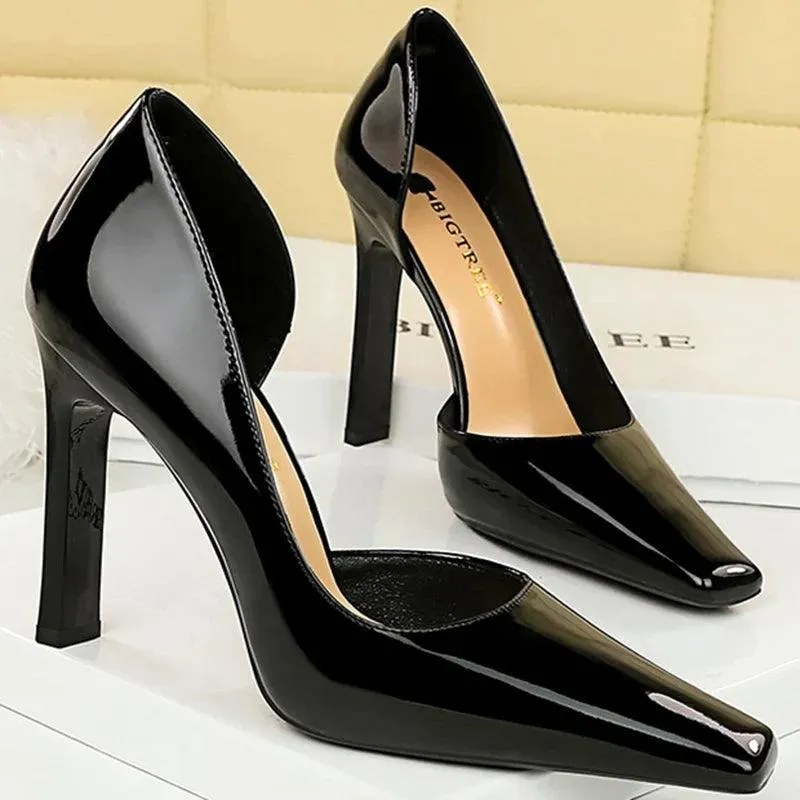 Open Side Patent Leather Heels for Women