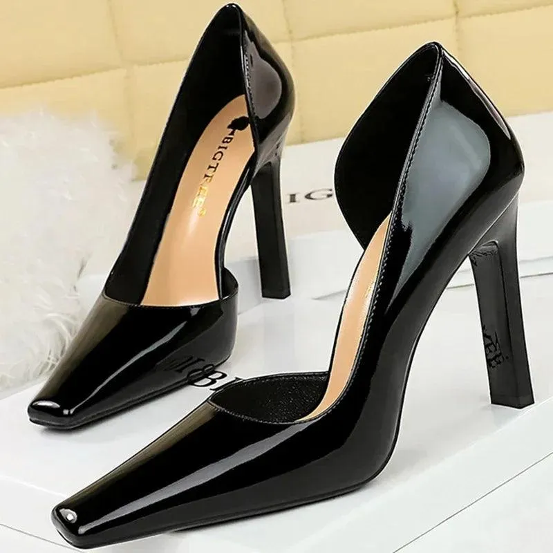 Open Side Patent Leather Heels for Women