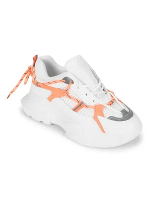 Orange PU Side Lace Pattern Chunky Sneakers