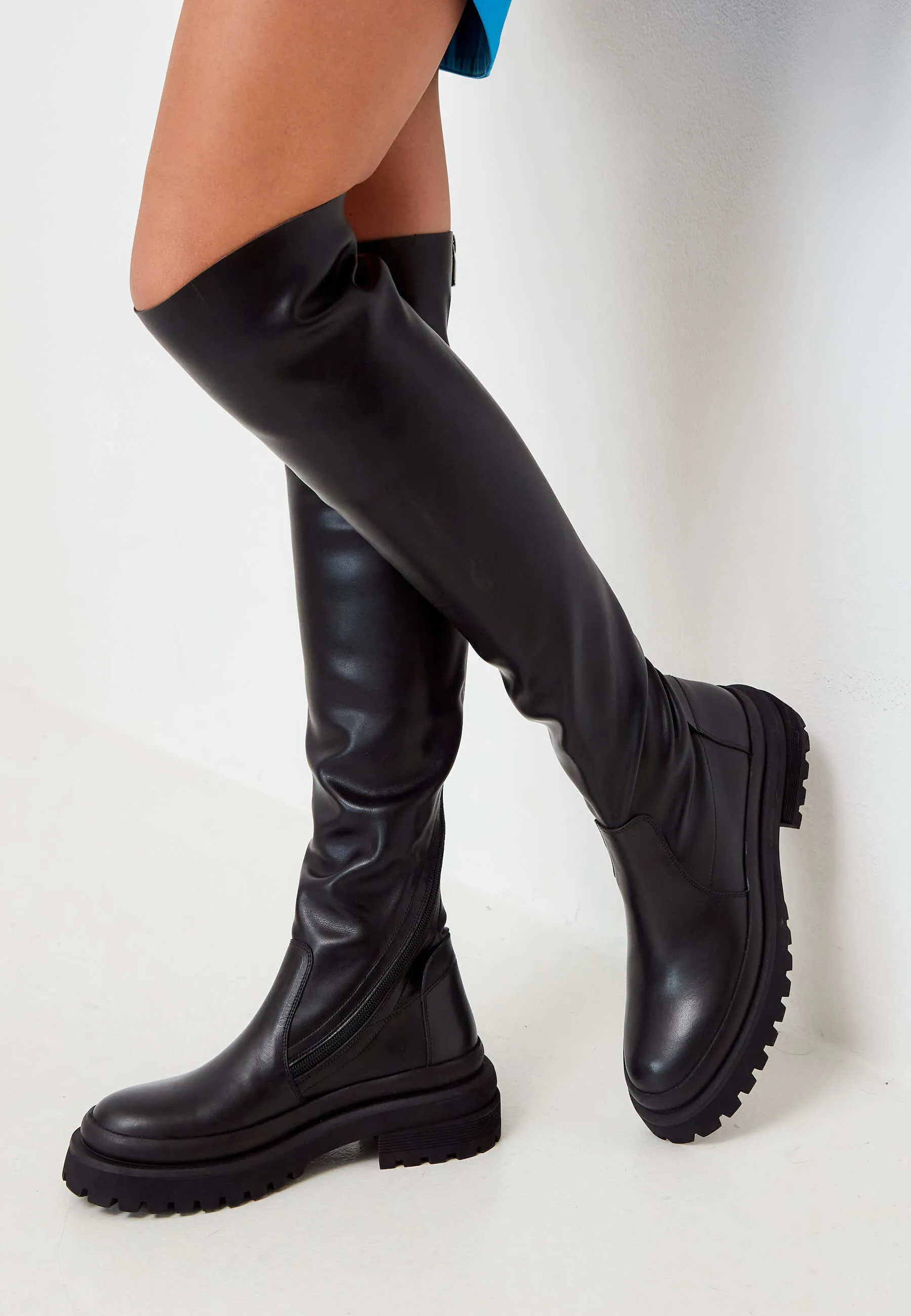 Over-The-Knee Leather Platform Boots