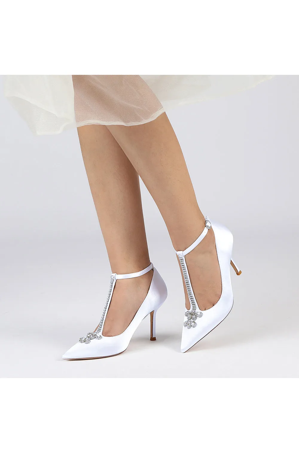 Party Pointed Toe Crystal Strap High Heels Shoes