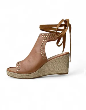 Payde Tan Leather Espadrille Wedge Heels