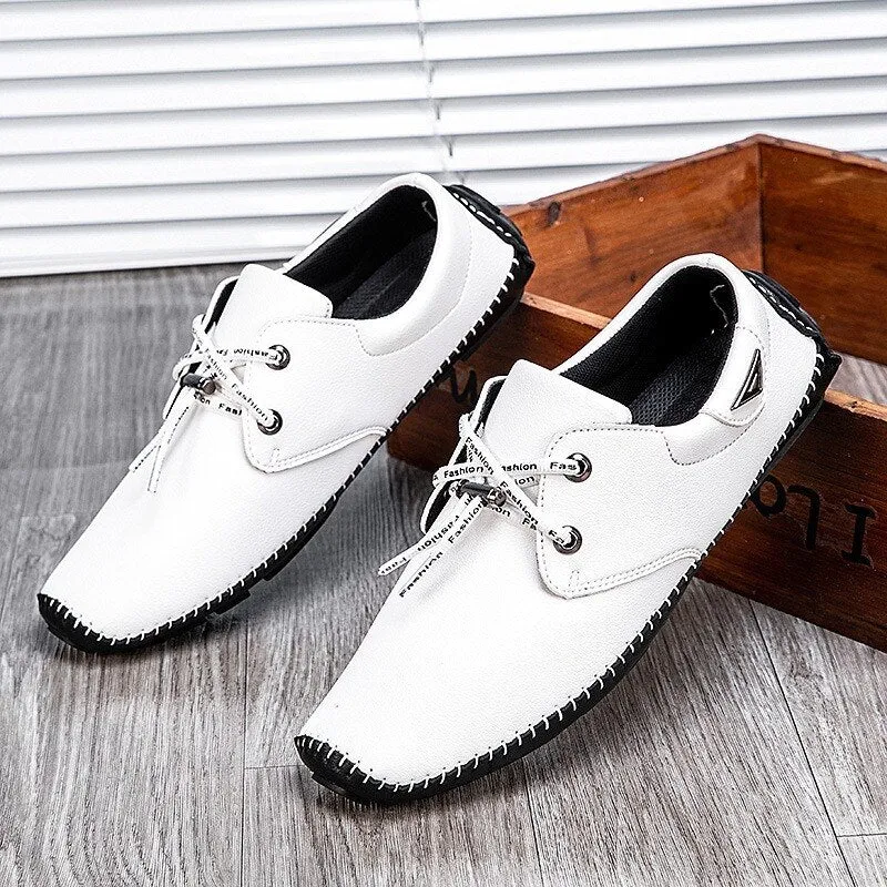 Peas Shoes Men Spring Fashion Pu Leather Shoes  New Soft-soled Comfortable Driving Shoes Men's Pure Color Casual Lazy Shoes