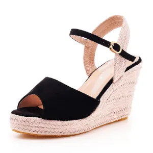 Peep Toe Espadrille Buckle Strap Wedge Sandals