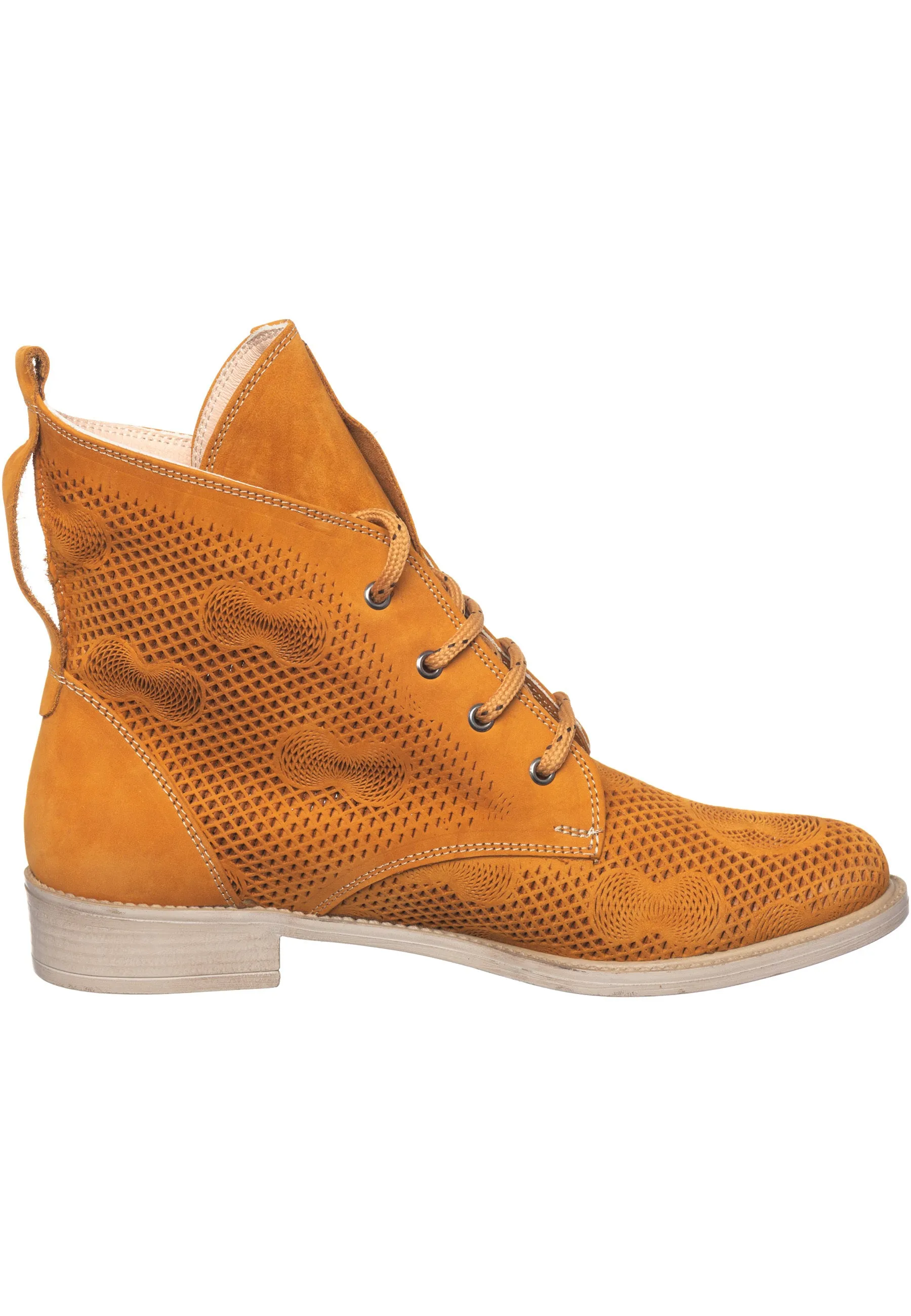 Perforated Leather Ankle Boots - Orange