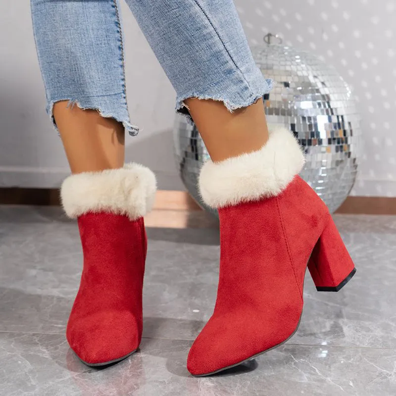 Plaid Print Plush Ankle Warm Snow Boots