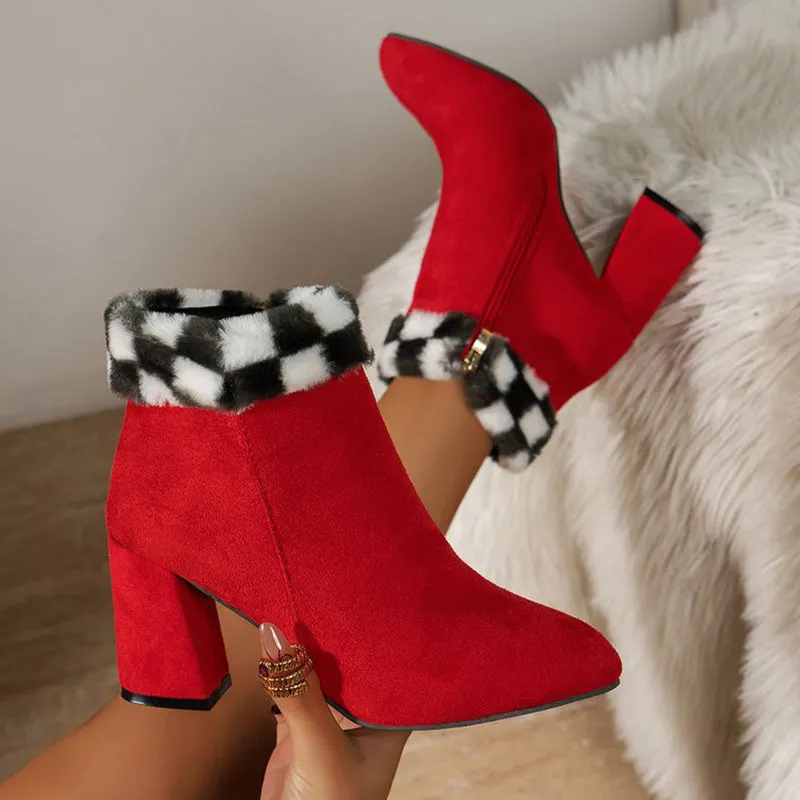 Plaid Print Plush Ankle Warm Snow Boots