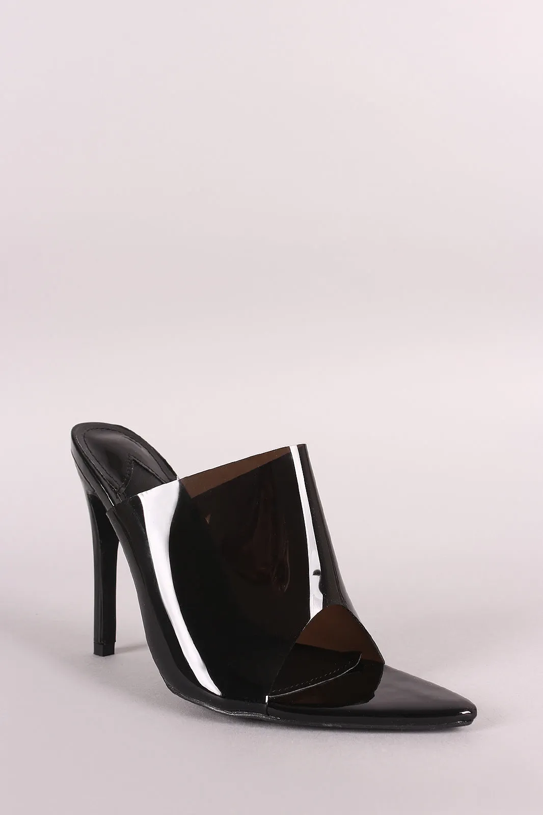 Pointed Open Toe Patent Wide Band Stiletto Mule Heel