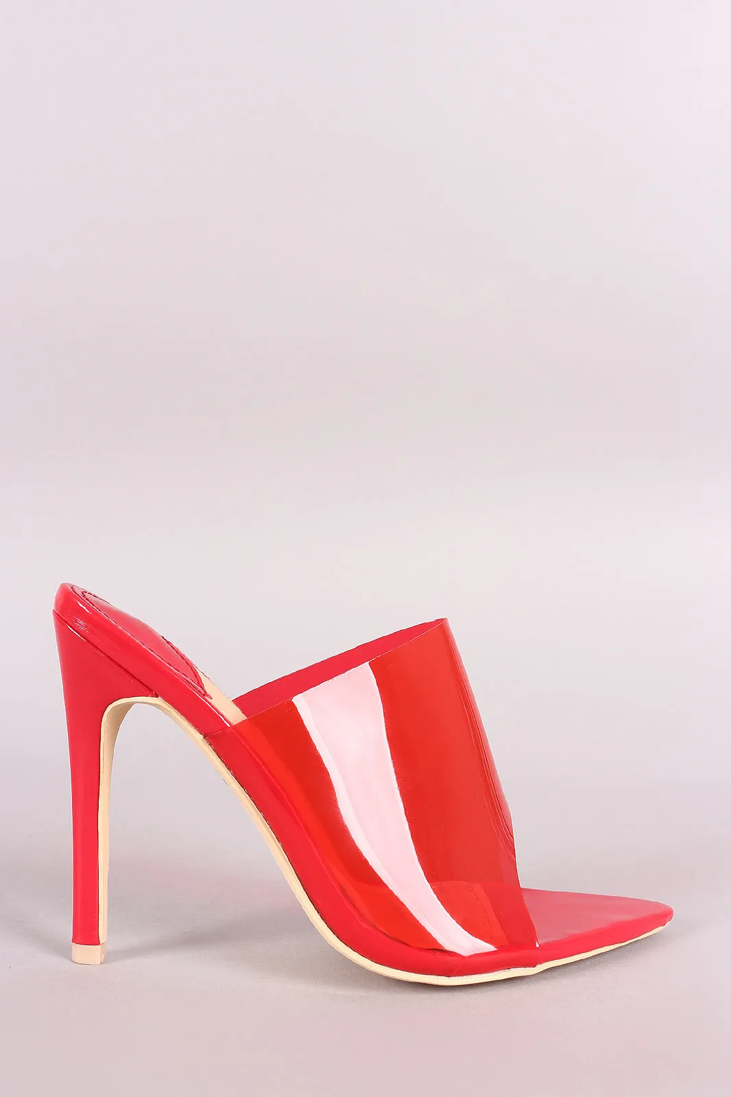 Pointed Open Toe Patent Wide Band Stiletto Mule Heel