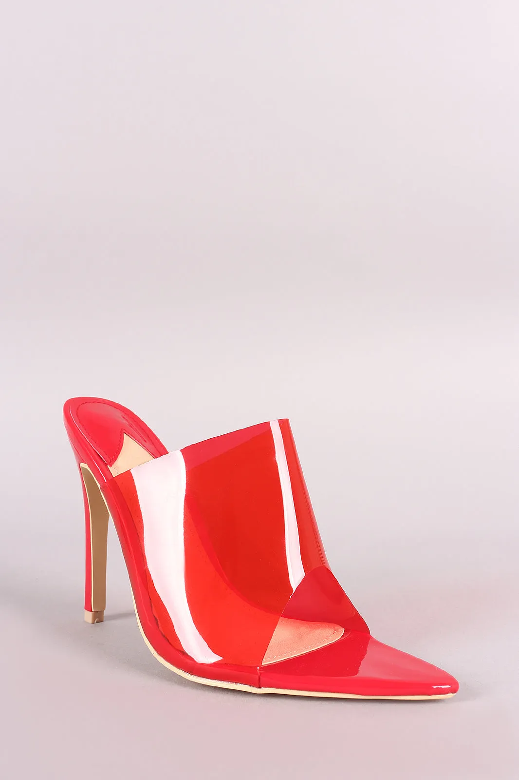 Pointed Open Toe Patent Wide Band Stiletto Mule Heel