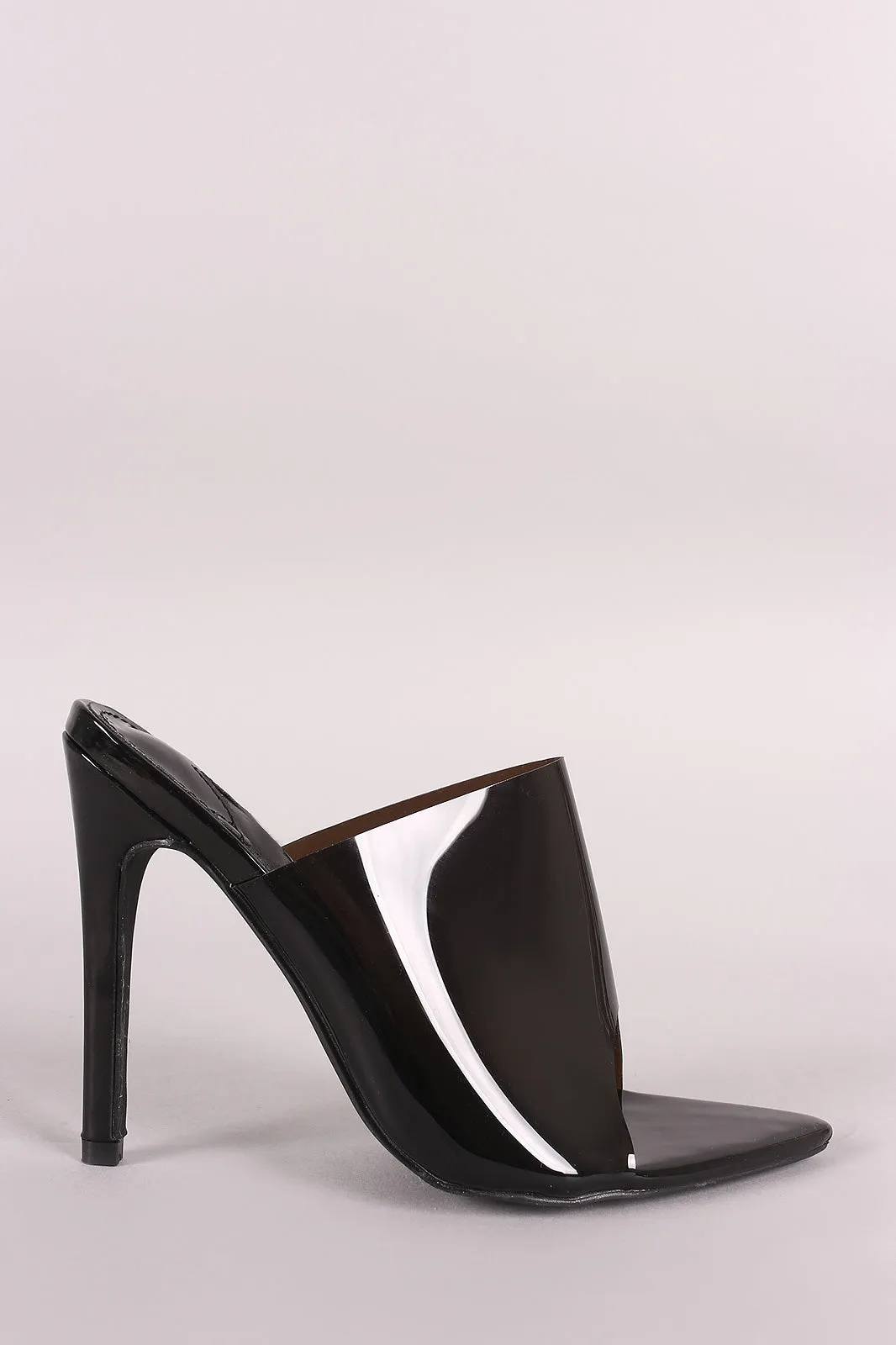 Pointed Open Toe Patent Wide Band Stiletto Mule Heel