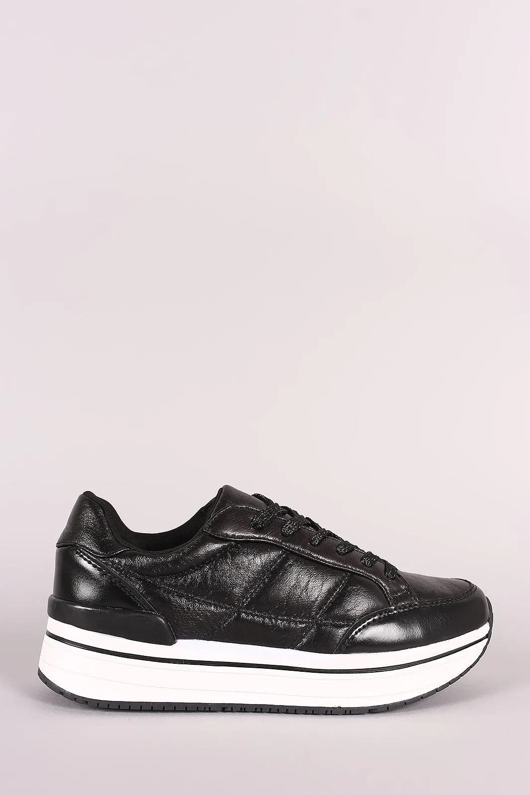 Qupid Distressed Leather Lace Up Flatform Sneaker