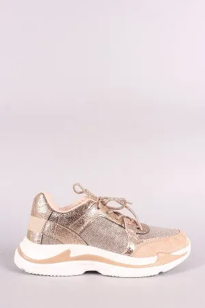 Qupid Glitter Mesh Trim Lace Up Sneaker