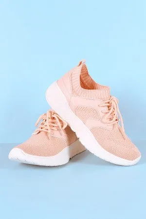 Qupid Stretchy Knit Round Toe Lace-Up Sneaker