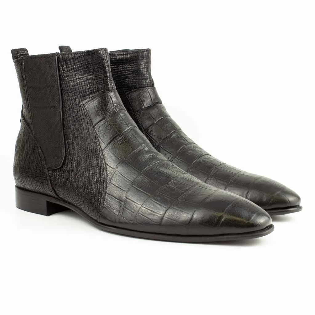 Raphael Black Men's Chelsea Genuine Croco Leather Boots