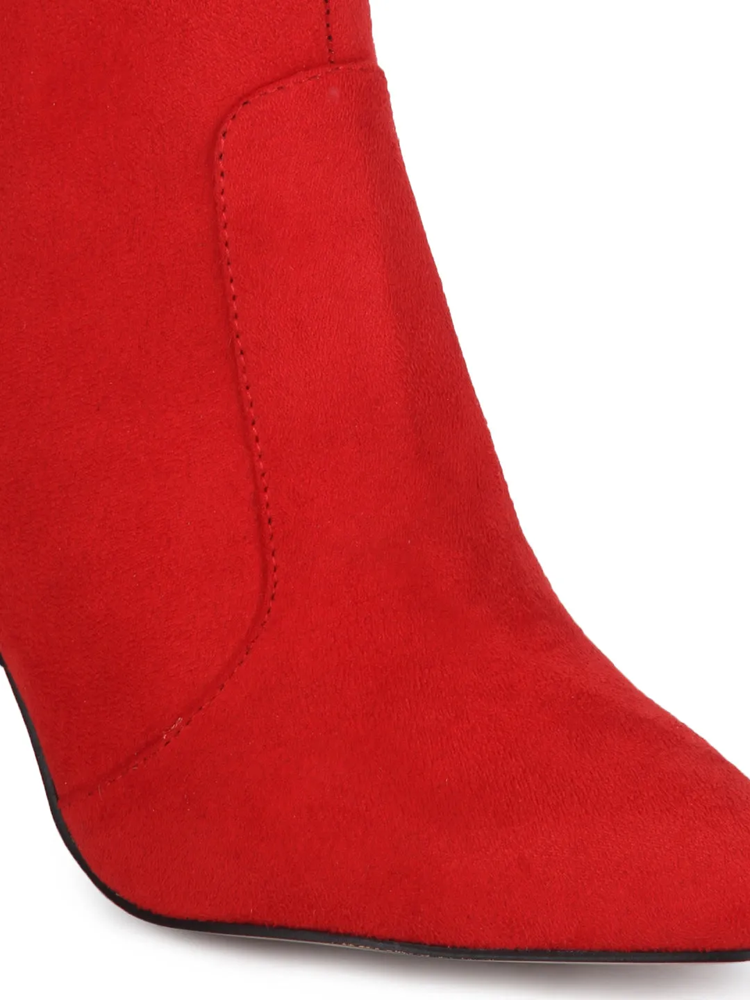 Red Micro Pointed Heel Ankle Boots