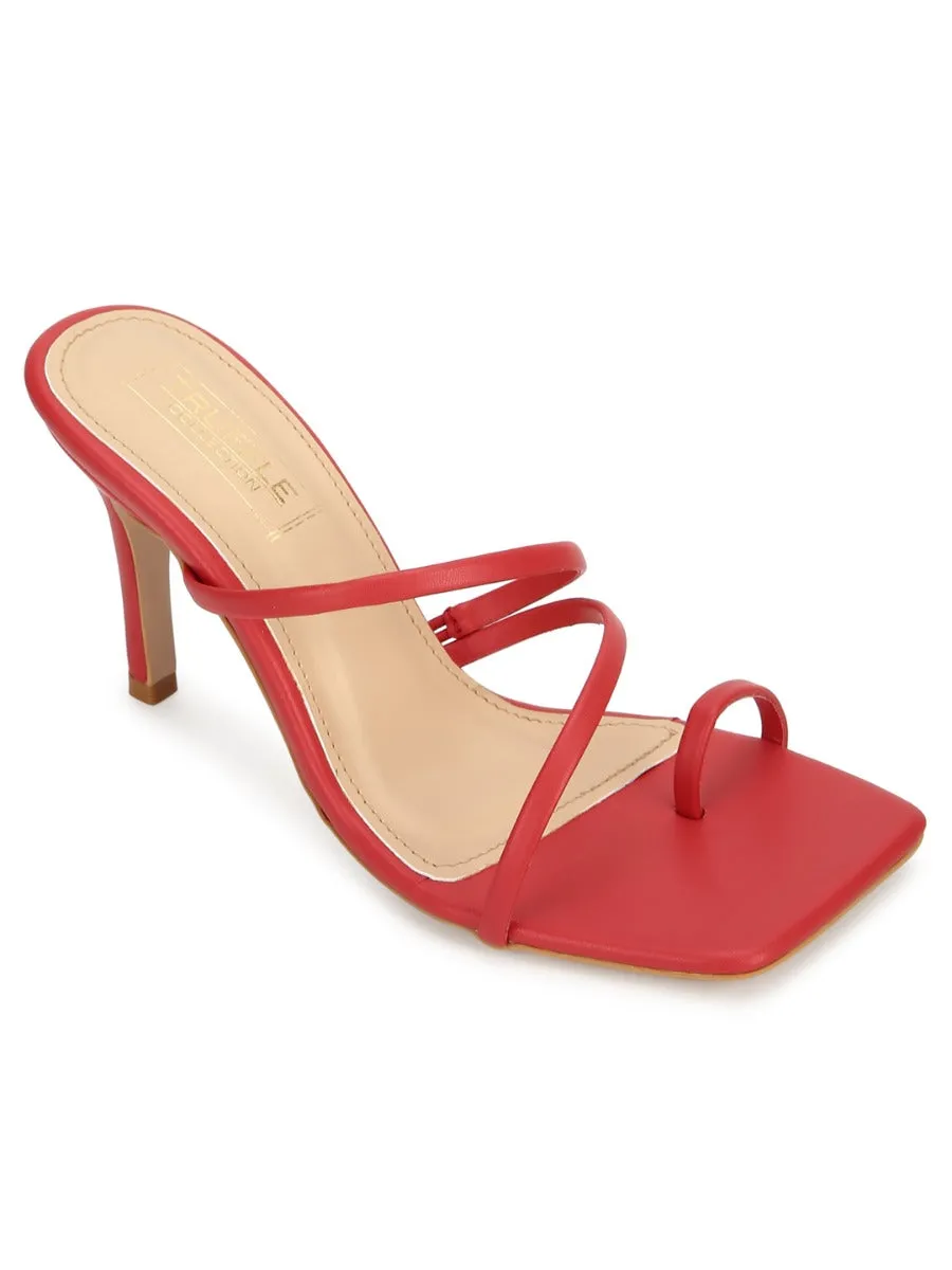 Red PU Strappy Stiletto Heel Mules