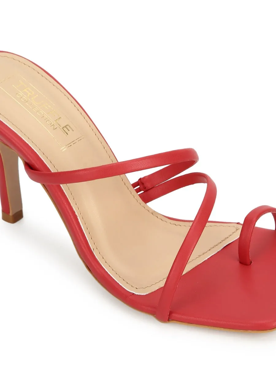 Red PU Strappy Stiletto Heel Mules